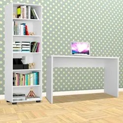 Conjunto Escritório 2 Peças Mesa Gávea e Estante Office Branco - Móvei