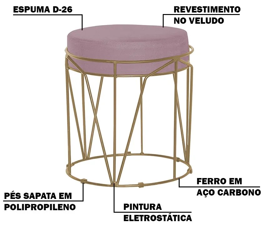 Puff Decorativo Sala de Estar Base Gold Chloe Veludo Rosê G41 - Gran Belo