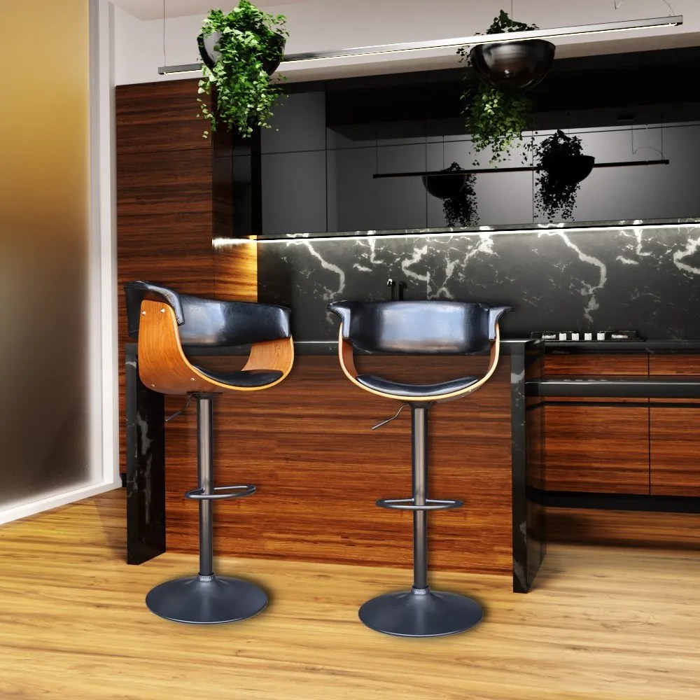 Kit 2 Banquetas para Cozinha Giratória Brenna Base Disco Preto PU Sintético Preto G56 - Gran Belo