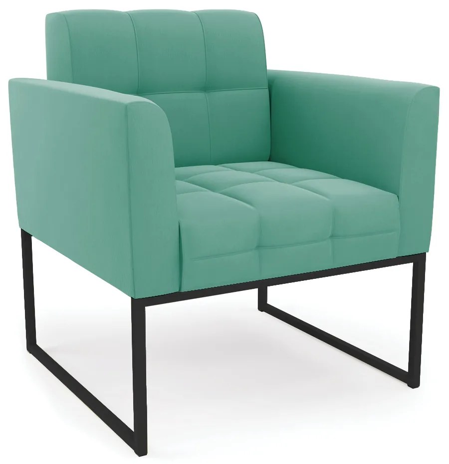 Kit 1 Sofá Namoradeira e 2 Poltronas Elisa Suede Base Metálica Industrial Preto D03 - D'Rossi - Azul Turquesa