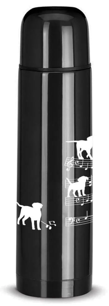 Garrafa Térmica 500ml Cachorro Musical Cromado Água Café Chá - Preto
