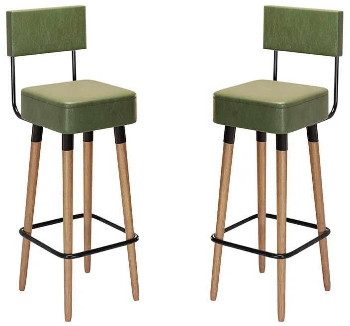 Kit 2 Banquetas Barcelona Pés Palito de Madeira Corano Verde - Sheep Estofados - Verde