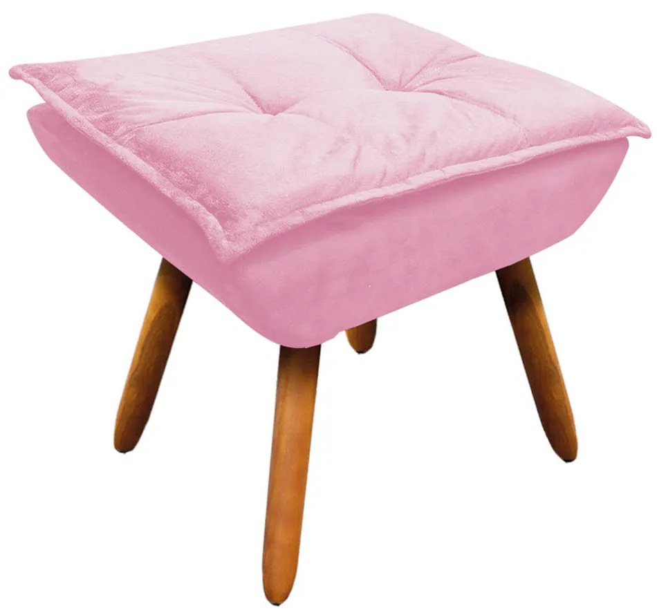 02 Poltronas e 01 Puff Pé Palito de Madeira Opala Suede D03 - D'Rossi - Rosa Bebê