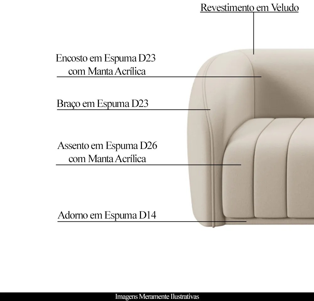 Conjunto Sala de Estar Sofá 332cm 4 Lugares e Poltrona Adam Veludo Bege G45 - Gran Belo
