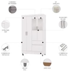 Guarda Roupa Solteiro 103cm Com Espelho Ideal Flex Branco - Vila Rica