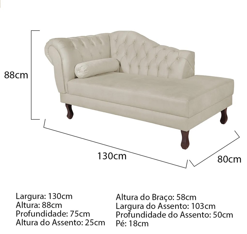 Diva Recamier Diana 130cm Lado Direito Linho - ADJ Decor