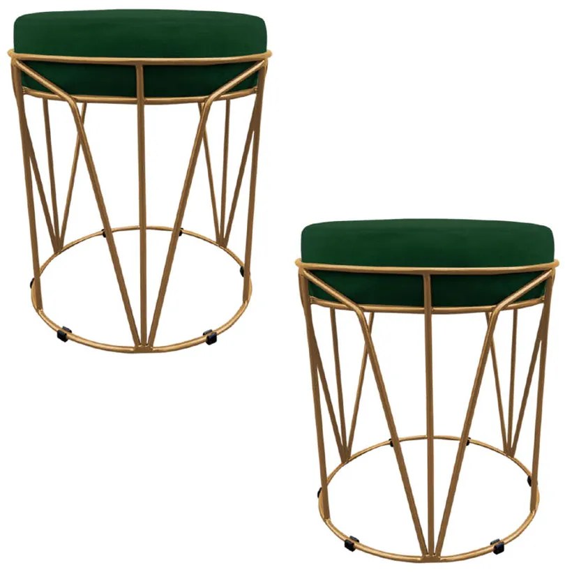 Kit 02 Puffs Multiuso com Mesa Babu 2 em 1 Suede Verde Base Dourado - D'Rossi
