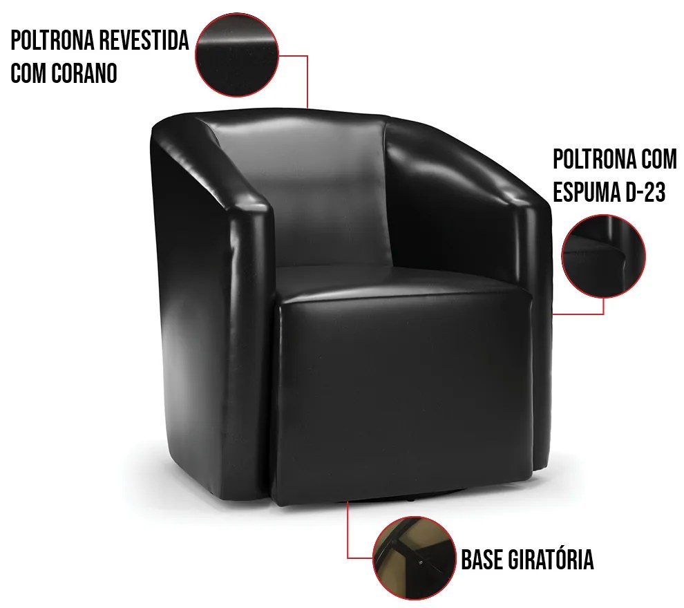 Poltrona Decorativa Base Giratória Stella Max Sintético PU D03 - D'Rossi - Preto