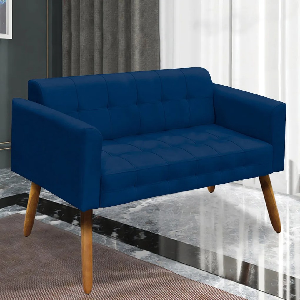Conjunto 2 Poltronas e 1 Namoradeira Pés Palito Karen Suede Azul Marinho G19 - Gran Belo