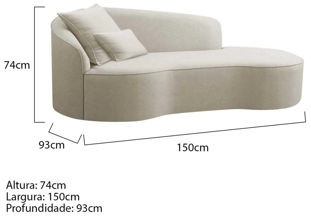 Divã Recamier Curvo Sala de Estar Recepção Inglaterra 150cm Lado Direito Bouclé