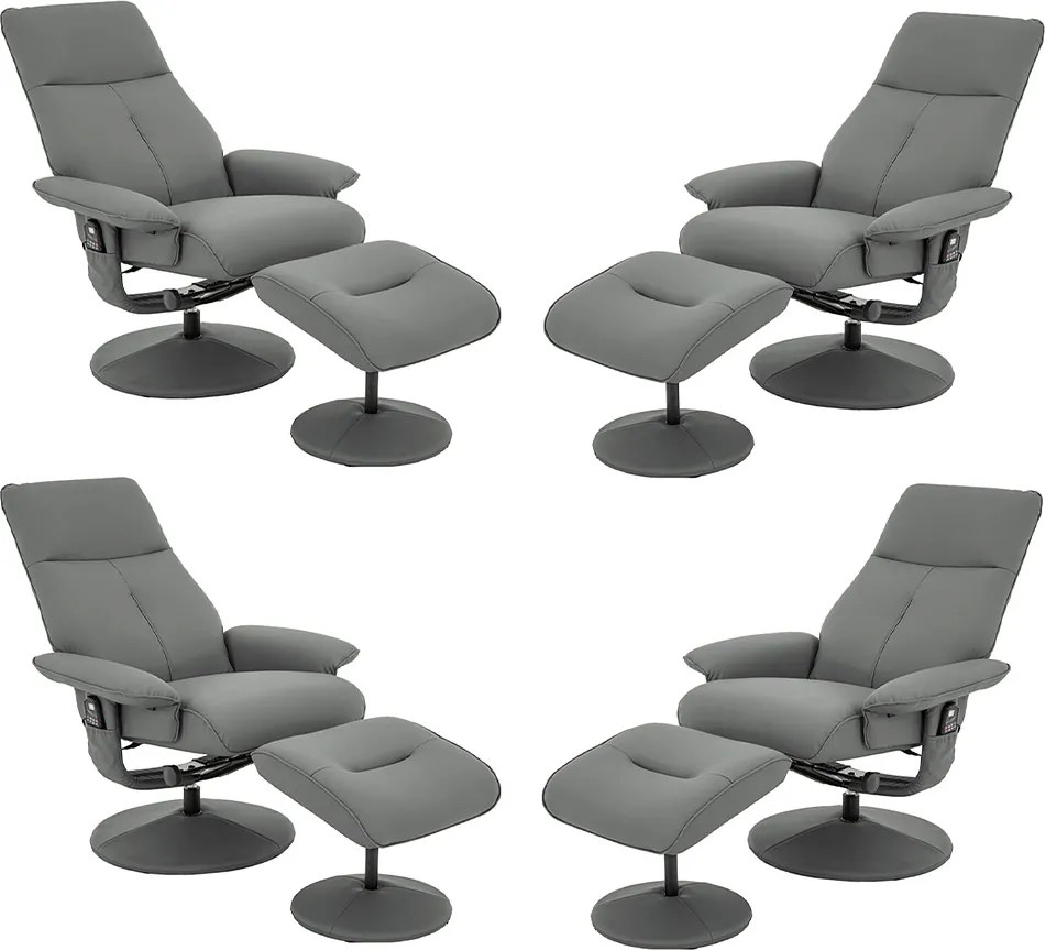 Kit 4 Poltronas do Papai Reclinável Elétrica Com Apoio de Pés Giratória e Massagem Nebraska PU Fendi G56 - Rivatti