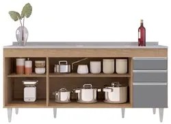 Balcão Gabinete Com Pia 180cm Dallas Castanho/Cinza - Lumil