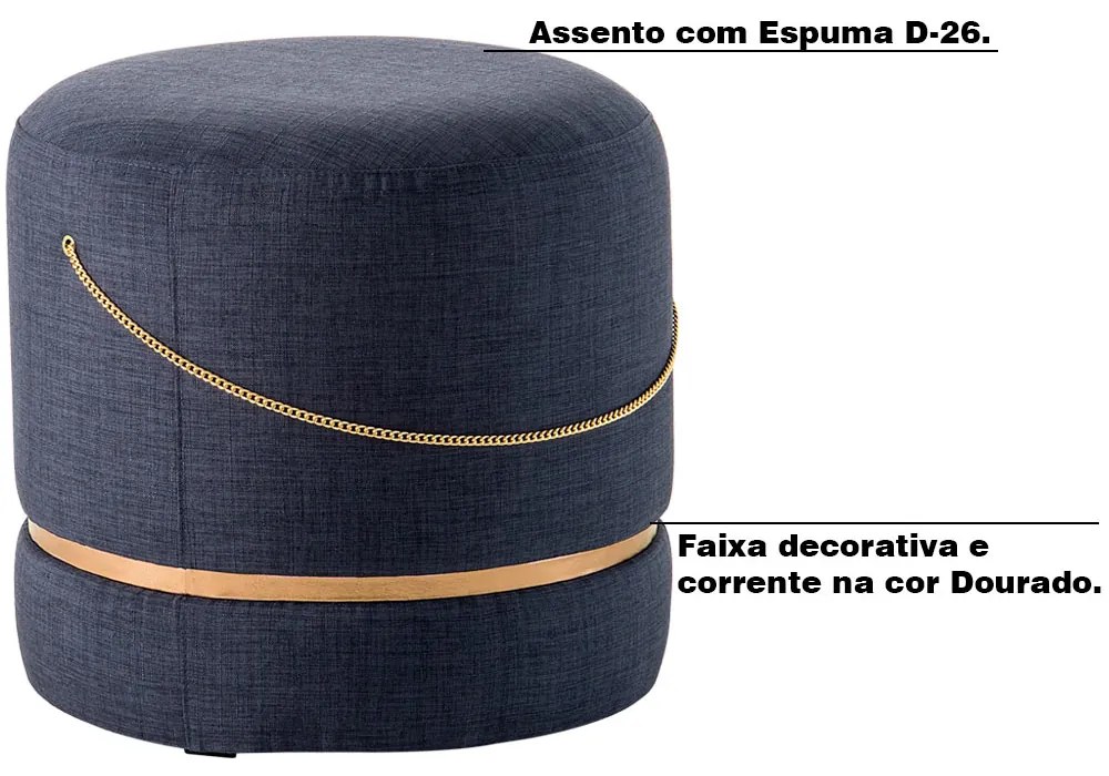 Puff Decorativo Redondo Ryu Azul/Dourado G66 - Gran Belo