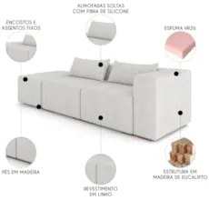 Sofá 4 Lugares 323cm Com Puff Esquerdo Fay Linho Gelo Z55 - Mpozenato