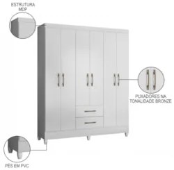 Guarda Roupa Casal 6 Portas 2 Gavetas 153cm Paraná Z17 Branco - Mpozen