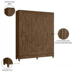 Guarda Roupa Casal 6 Portas 2 Gavetas 153cm Paraná Z17 Castanho Wood -