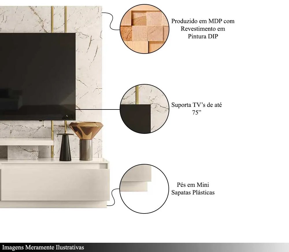 Home Theater Braun 2 Gavetas MDP até 75 Calacata/OffWhite G97 - Gran Belo (FDL)