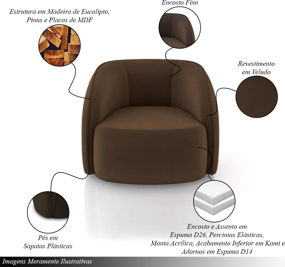 Kit 2 Poltronas Decorativas Sala de Estar Clarke Veludo Marrom G45 - Gran Belo