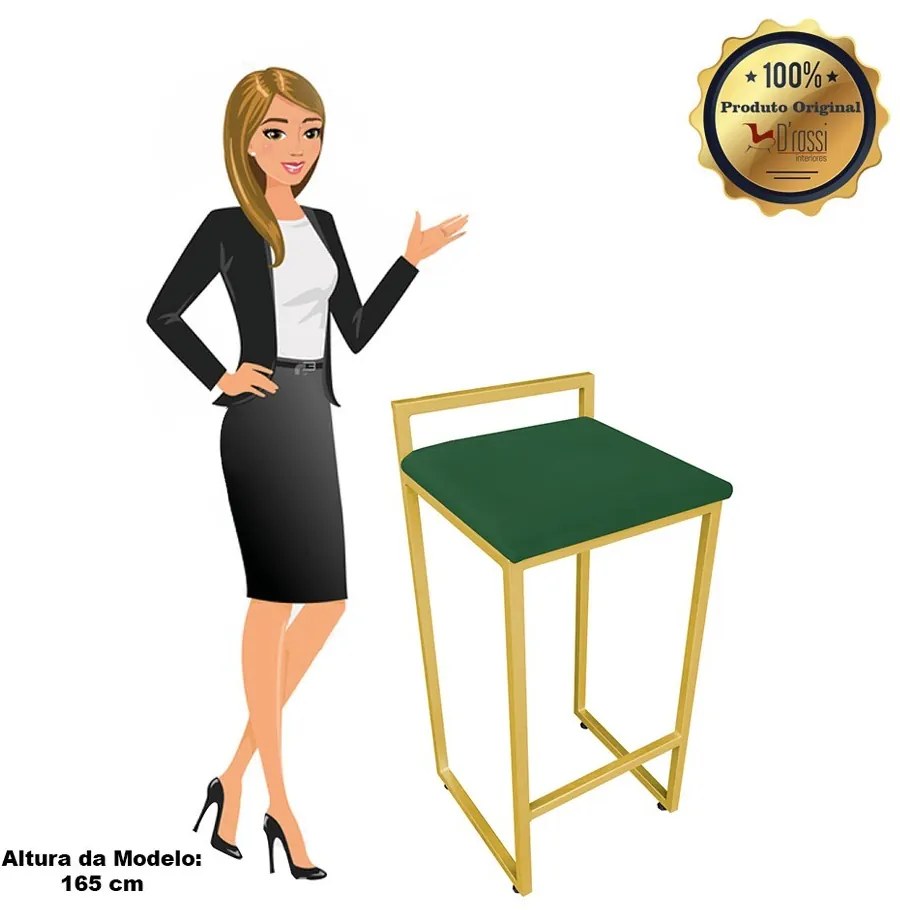 Banqueta Alta Industrial Pietra Suede Verde Base Dourado D'Rossi