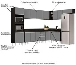 Armário de Cozinha Modulada de Canto 9 Peças CP05 Balcão com Tampo Pre