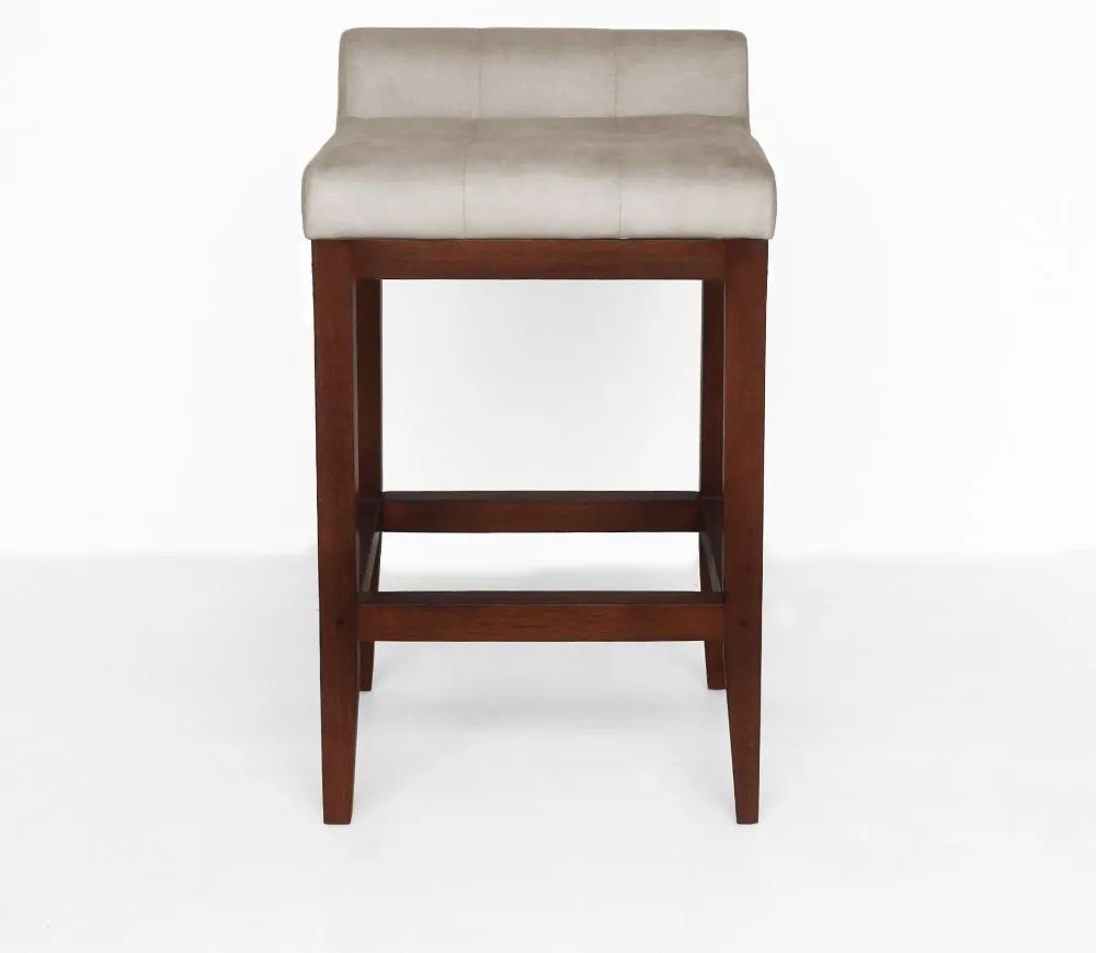 Banqueta Alta Lotus Base Madeira Maciça Estofada Suede Bege