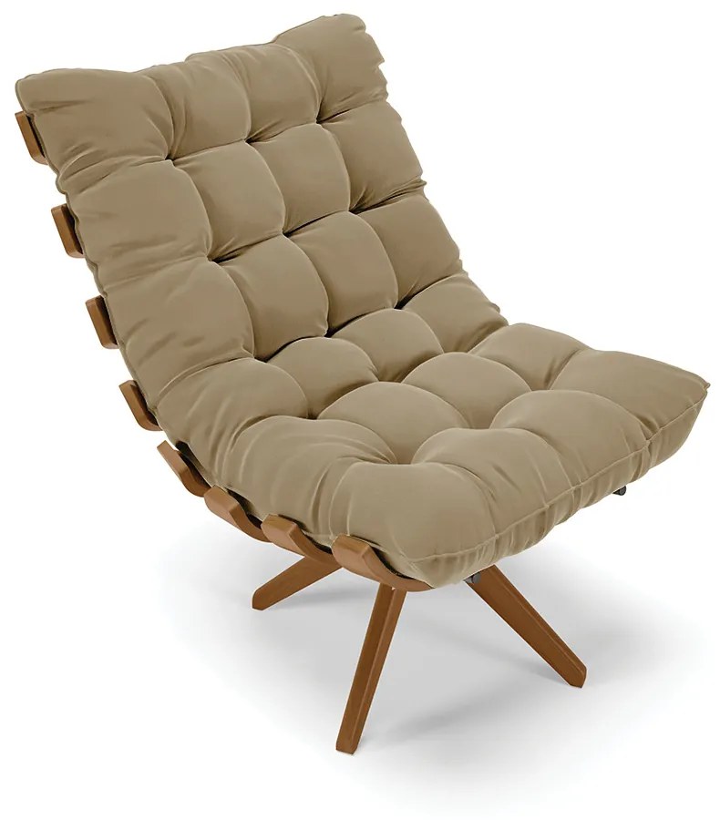 Poltrona com Puff Giratório Costela Suede Marrom Rato Base de Madeira MA30 M11 - D'Rossi