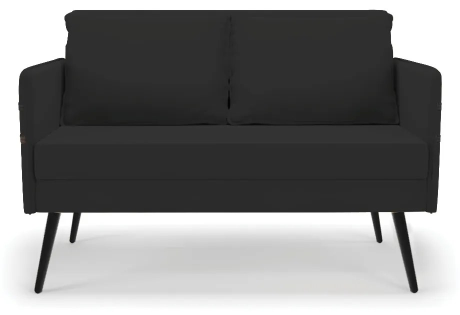 Kit 01 Namoradeira 02 Lugares e 02 Poltronas Mari Veludo Preto Pés Palito de Ferro