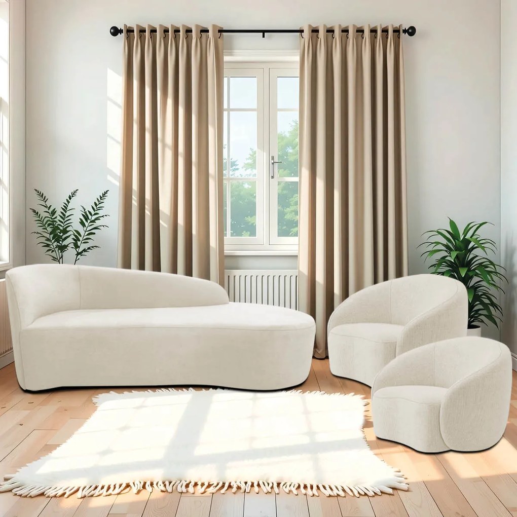 Kit Divã Recamier Orgânico França 140cm Lado Direito e 2 Poltronas Amore Bouclé