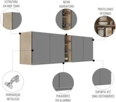 Armário de Cozinha Aéreo Califórnia 180cm Kit 2 com Nicho Adega Castan