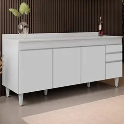 Balcão Gabinete 180cm com Tampo Dallas Branco - Lumil