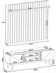 Painel Para TV 60 Pol. Like e Rack Bancada Lilli H01 Off White/Cinamom