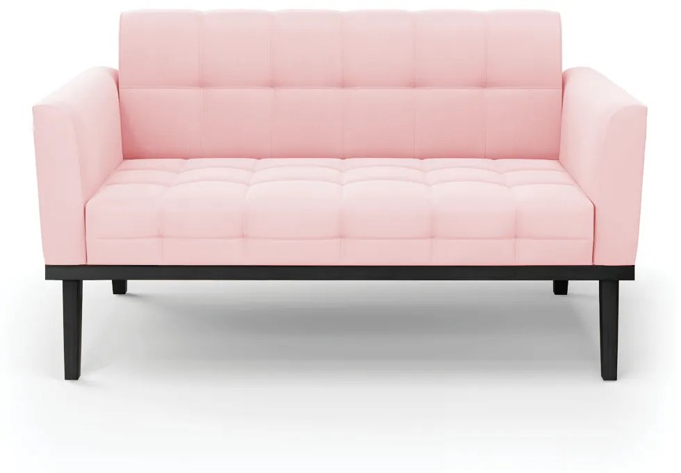 Sofá Namoradeira 2 Lugares Base de Madeira Preto Elisa Suede D03 - D'Rossi - Rosa Bebê