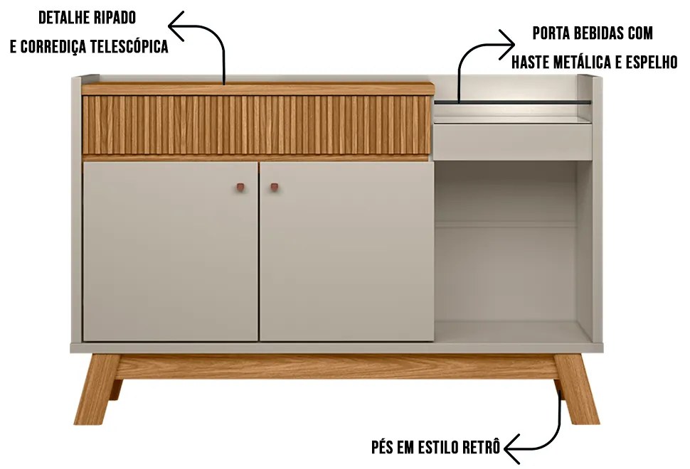 Buffet Aparador Carol 2 Portas Nature e Off White 87x133 cm L04 - D'Rossi
