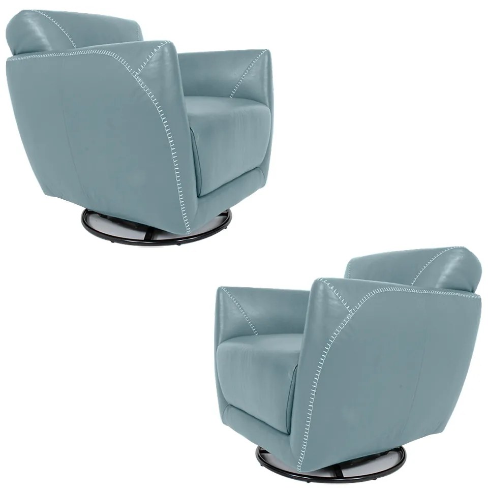 Kit 2 Poltronas Decorativas Valentina Sala de Estar Giratória Couro Azul Celeste G40 - Gran Belo