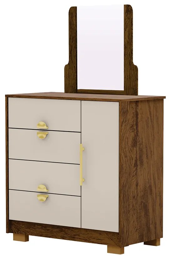 Cômoda Quarto 95cm com Espelho 1 Porta Kenia V01 - D'Rossi - Imbuia e Fendi