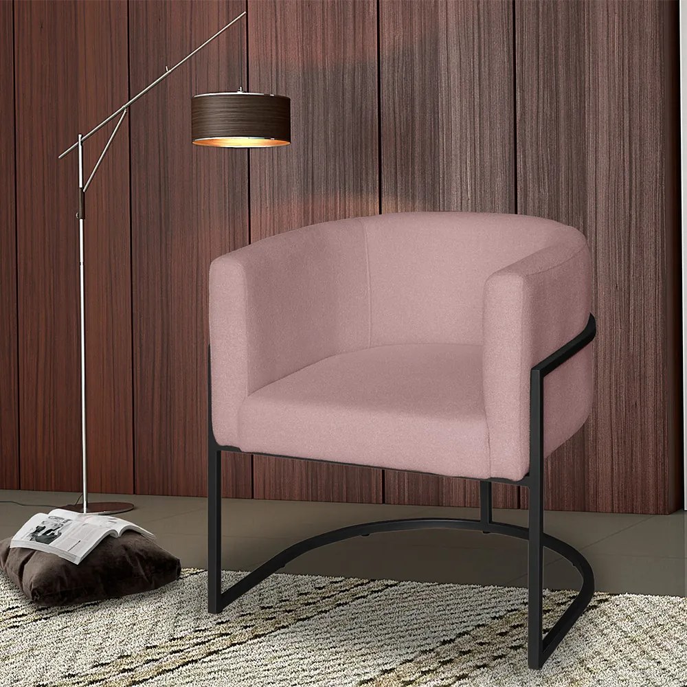 Poltrona Base Industrial Preto Sala de Estar Lety Veludo - Rose