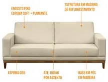 Sofá Living 180cm 3 Lugares Kayrós D05 Suede Bege - Mpozenato