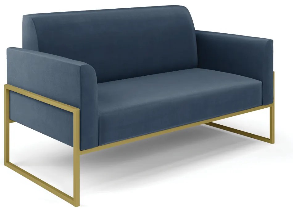 Sofá Namoradeira com Poltrona Base Industrial Alta Dourado Marisa Suede D03 - D'Rossi - Azul Marinho