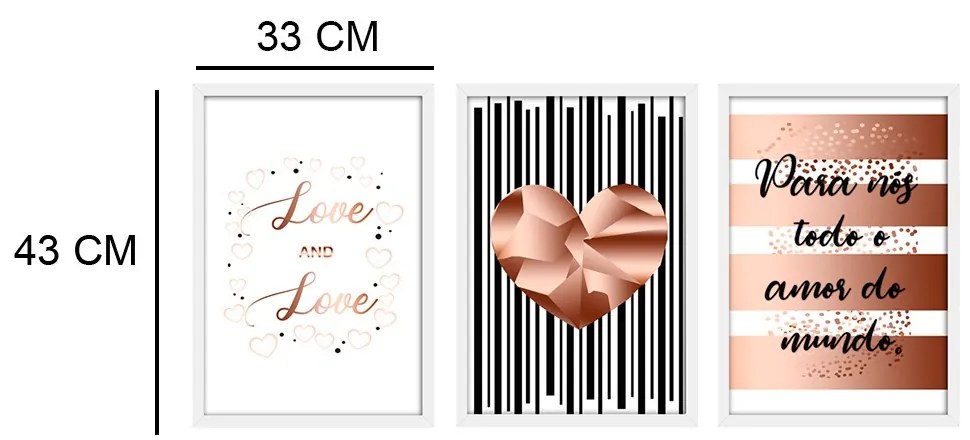 Kit 03 Quadros Decorativos "Todo Amor" 43x33 Cm Cada - D'Rossi