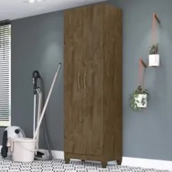 Armário Multiuso Lavanderia 55cm 2 Portas Staxx Castanho Wood Z17 - Mp