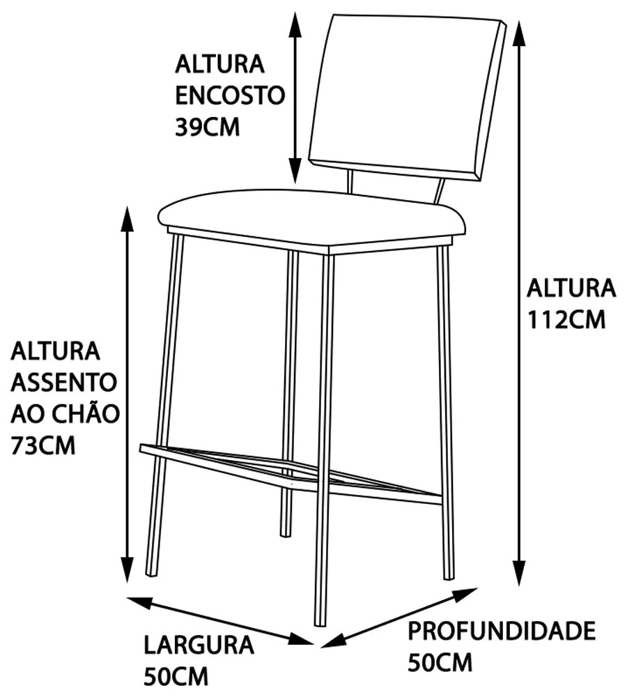 Kit 5 Banquetas Fixa Decorativa Base de Aço Marcius Linho Azul Jeans G17 - Gran Belo