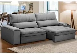 Sofá Retrátil 4 Lugares com Porta Copo 280cm Andes F05 Veludo Cinza -