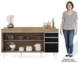 Balcão Gabinete para Pia com Tampo 160cm Arkansas Castanho/Preto - Lum