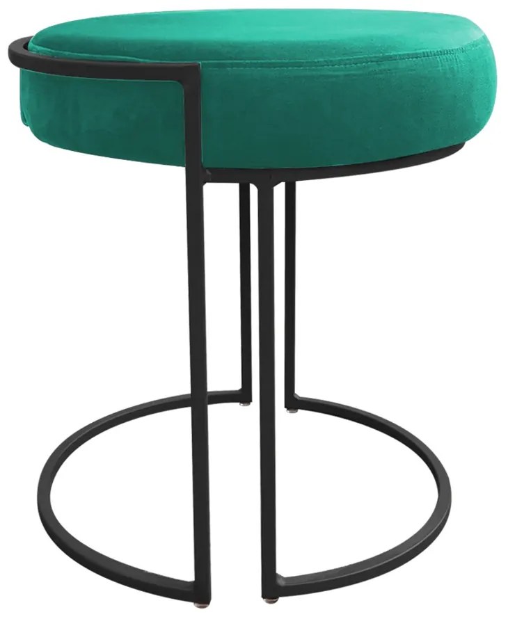 Puff Redondo Base Industrial Preto Kit 2 Love Suede - Verde Turquesa