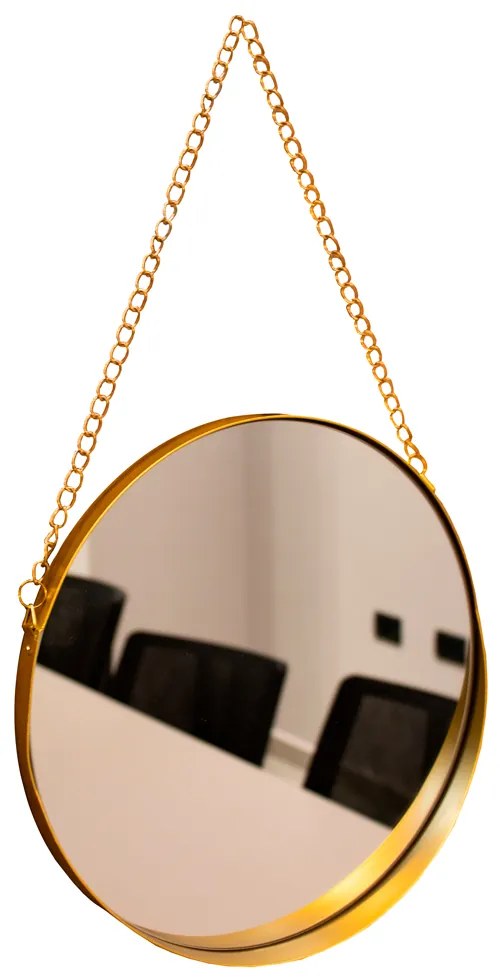 Espelho Decorativo Adnet Redondo Dourado com Alça de Corrente Dourado 26x5 cm - D'Rossi