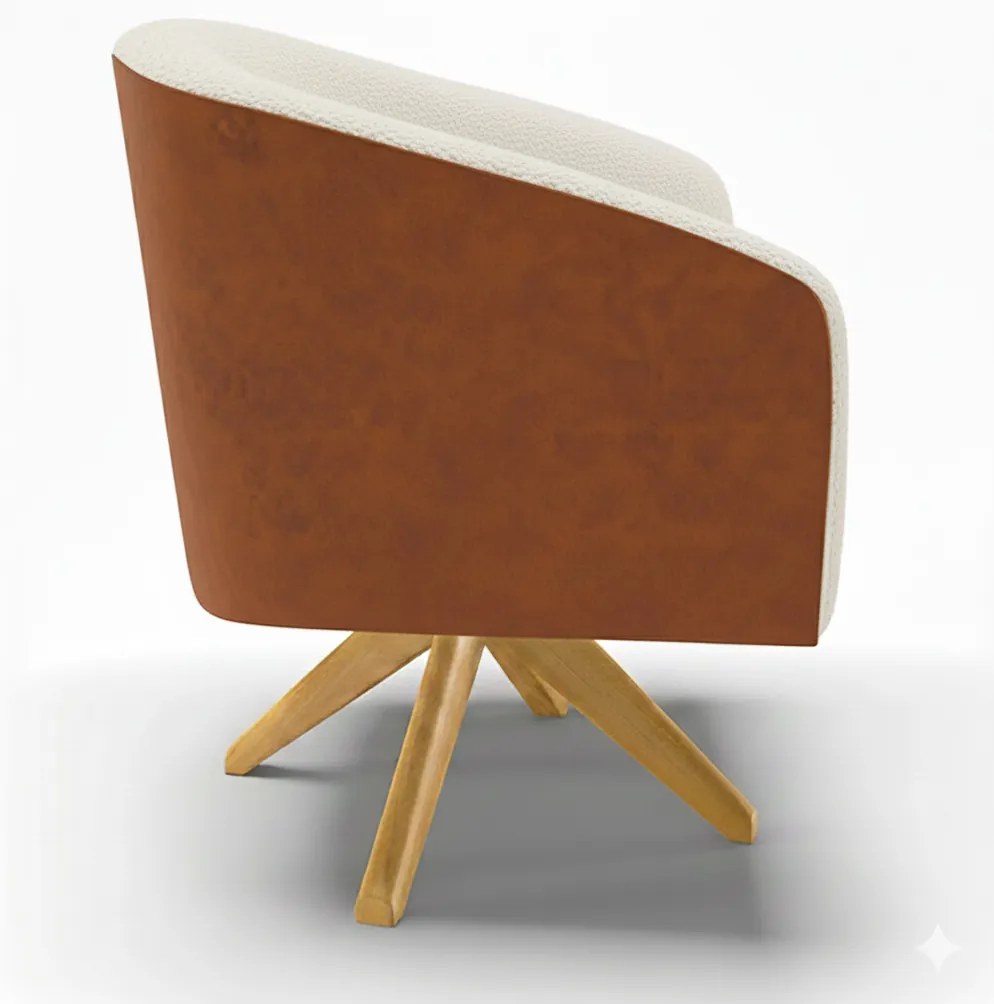 Poltrona Sala Stella Sintético PU Nozes/Bouclê Bege Base Giratória MA30 D03 - D'Rossi