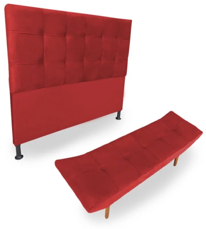 Cabeceira com Calçadeira Casal 140cm Maya Suede Vermelho - Sheep Estofados - Vermelho