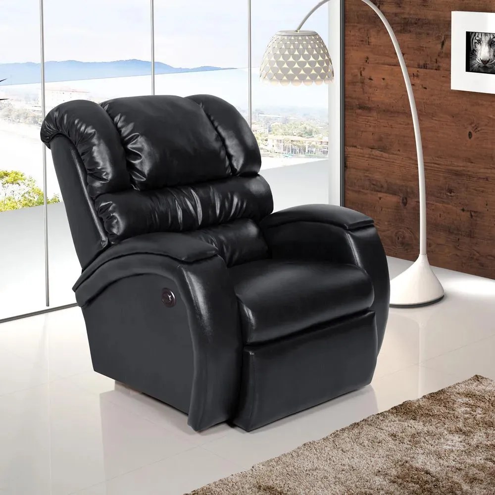 Poltrona do Papai Reclinável Zero Wall com Botão Oasis PU Sintético Preto Brilho G23 - Gran Belo