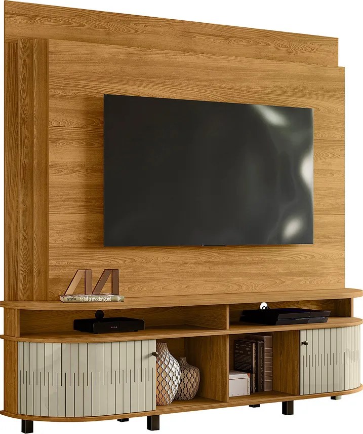Estante de TV 65 Pol 183cm Sala de Estar Fayron Cumaru/Opala M20 - D'Rossi