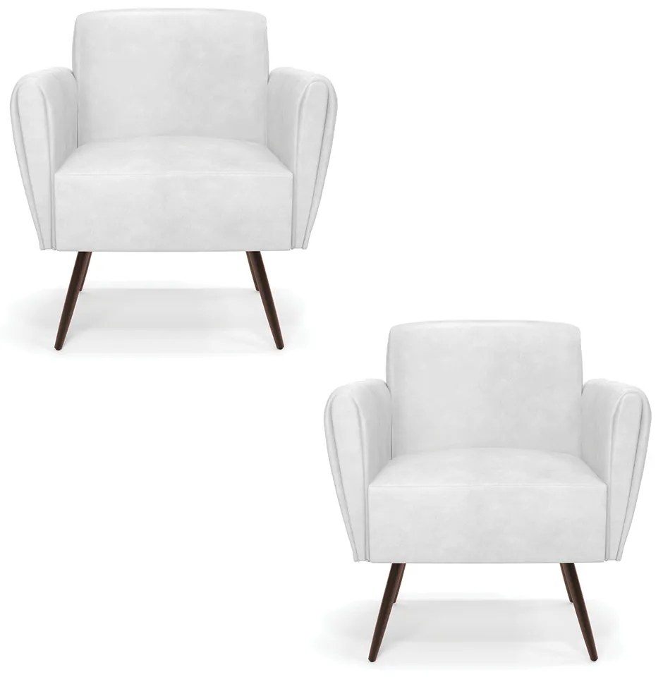 Kit 2 Poltronas Pés Palito de Ferro Bruna Corano D01 - D'Rossi - Branco